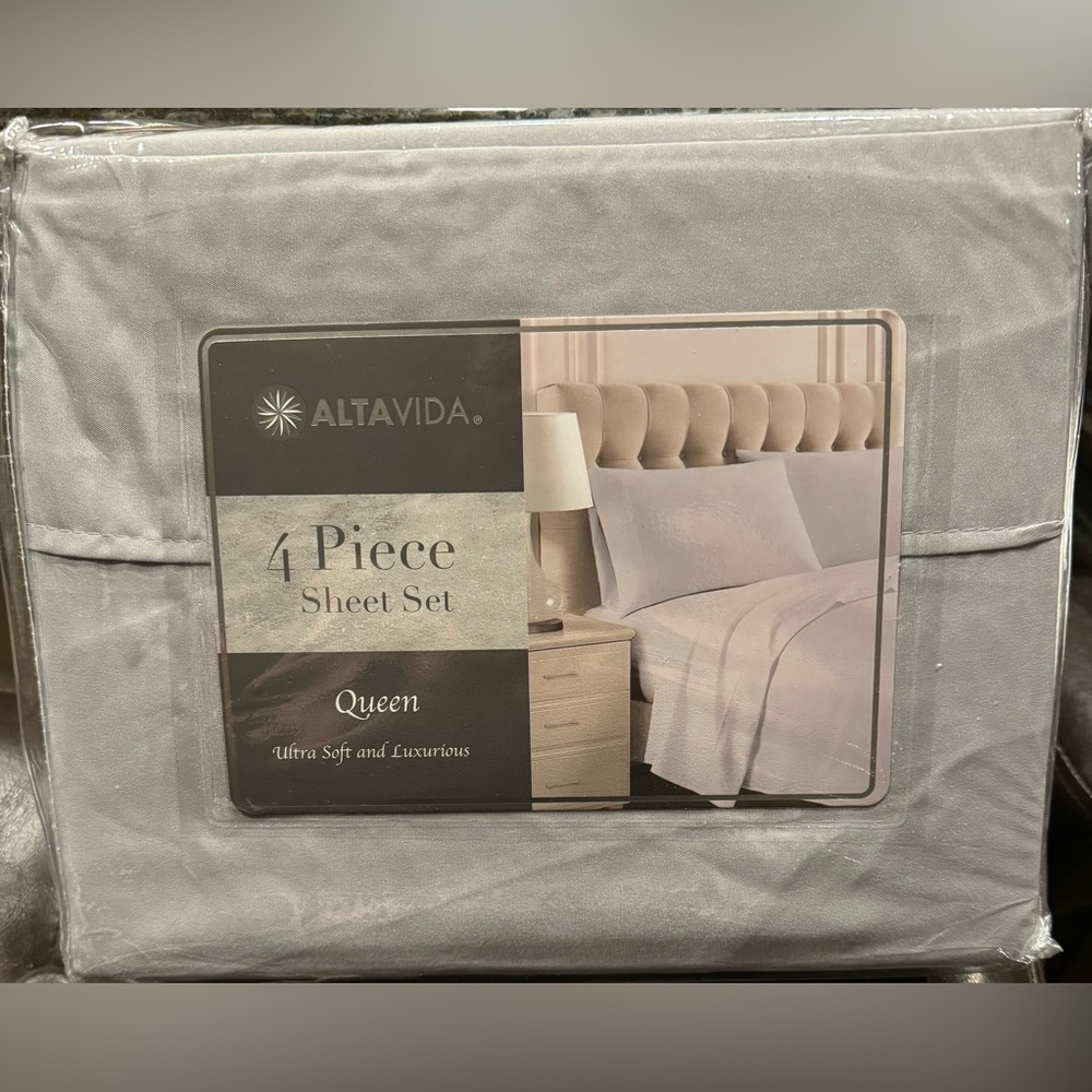 Altavida Queen Gray Sheet Set 1 Fitted 1 Flat 2 Pillow Cases